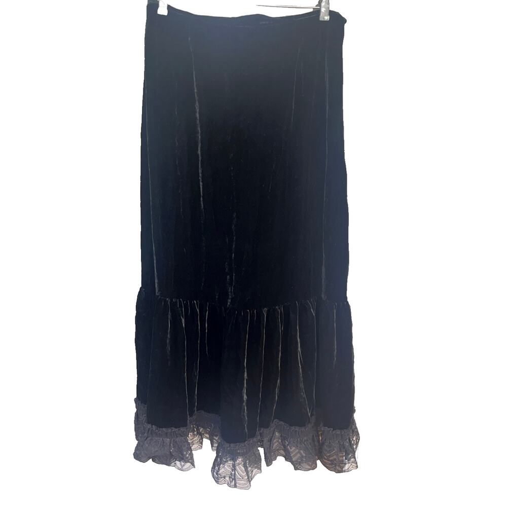 VTG Y2K ECI New York Black Velvet Lace Hem Side Zip Elegant Whimsigoth SZ 12